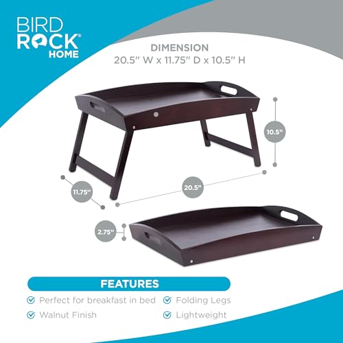 BirdRock Home Bamboo Bed Tray | Wooden Curved Sides Breakfast Serving Tray with Folding Legs | Walnut