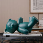 Bear Sculpture Statue Animal Figurine Gift Modern Decor Art for Home Office Dining Room Polyresin Green 11 Inch
