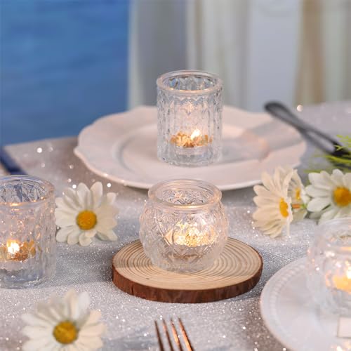 DARJEN Clear Votive Candle Holders Set of 24- Round Glass Candle Holders Bulk for Tea Light Candle, Embossed Candle Votives for Wedding Centerpiece, Various Parties & Home Decor (Pack of 4) - color: Clear, size: 24 Pcs (Pack of 4)