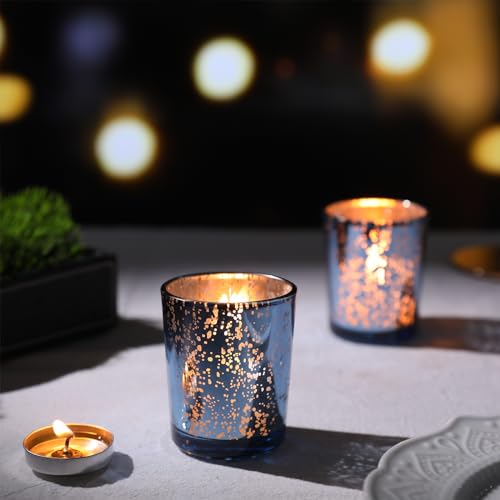LETINE Blue Votive Candle Holders Set of 36 -Mercury Glass Candle Holders for Wedding & Baby Shower Decor - Ideal for Bridal Shower & Centerpieces for Tables - color: Navy Blue