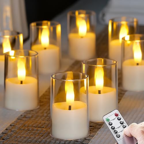 Flameless Small Tea Light LED Candles, Acrylic Battery Operated Votive 1.7" x2.5" with Remote Control and Timer, Tealight White Flickering Warm Light Pack of 8 Electric Long Lasting - color: White, size: 8 x 2.5"