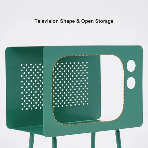 homary Modern End Table TV Shape Side Table, Metal Hollow Accent Table in Fresh Green, Narrow Sofa Table for Living Room Bedroom Apartment Decor (Green)