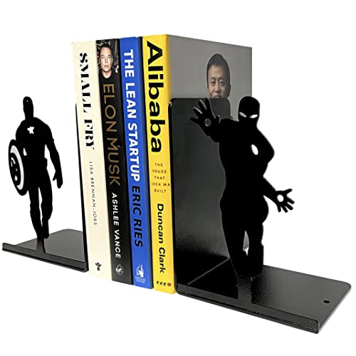 Superhero Bookends | Decorative Bookends for Shelves | Non-Skid Book Holders for Shelves, Table | Unique Home/Office Decor | Heavy Bookends| Metal Book Ends| 7x5.5x4 Inches Each - size: 7 x 5.5 x 4 inches | 2.5 pounds