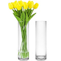 CYS Excel 2 PCS Clear Glass Cylinder Vase (D:4" H:16") | Multiple Size Choices Glass Flower Vase Centerpieces | Hurricane Floating Candle Holder Vase - size: 4" wide x 16" tall