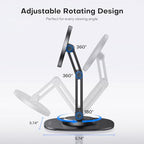 OMOTON 360°Rotating MS04 Magnetic Phone Stand for Desk, Adjustable Foldable Aluminum for MagSafe Cell Phone Stand Holder with Non-Slip Base, for iPhone 17/16/15/14 Pro Max Air, Black - color: Black