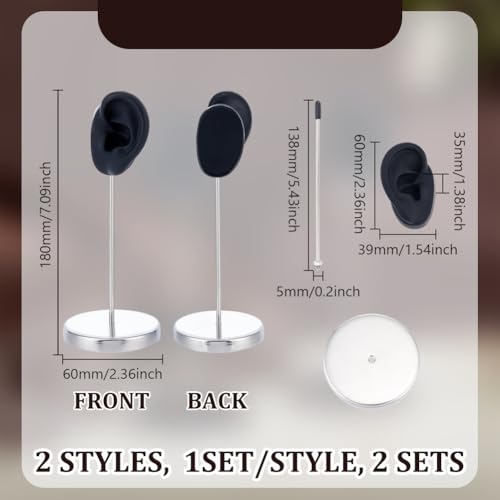 UNICRAFTALE 1 Set Ear Shaped Earring Display Stand Black Piercing Stud Holder with Round Base Silicone Earring Model Organizer Ear Shape Jewelry Organizer Holder for Women Earring Storage - color: Black