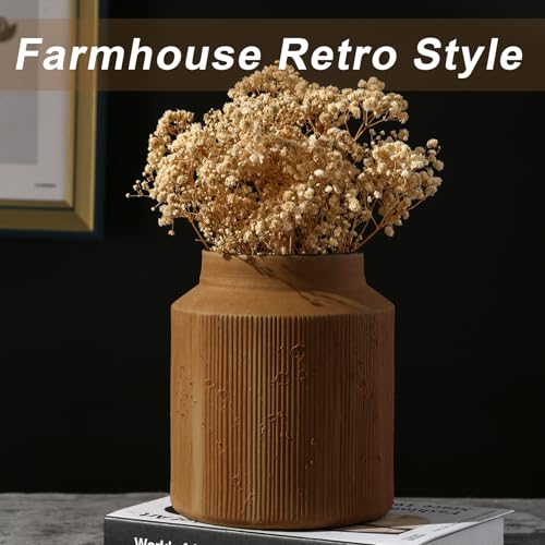 Farmhouse Vase for Home Decor, Vintage Rustic Terracotta Flower Vase Suitable for Home Decor, Living Room, Shelf, Dining Table. 7IN. Ochre - color: Retro-5, size: 6.1 x 7 inches