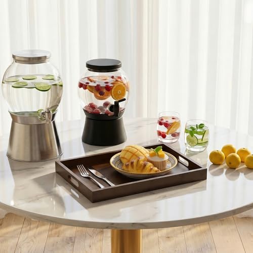 14.9''x10.2''x1.57'' Bamboo Wooden Tray with Handles, Rectangular Natural Solid Wood, Walnut Dark Brown Color Serving Tray.Suitable for Kitchen,Bedroom,Breakfast,Coffee,Decorative,Party Bars. - size: 14.9" x 10.2" x 1.6"