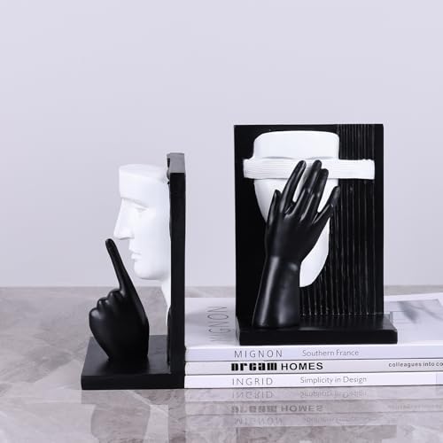 Unique Decorative Bookends – Thinking Man Statue for Bookshelf, Modern Abstract Art Bookends, Aesthetic Decor for Home, Office, Desk, Funky Book Ends for Large Books & Shelf Display (Black) - color: Black