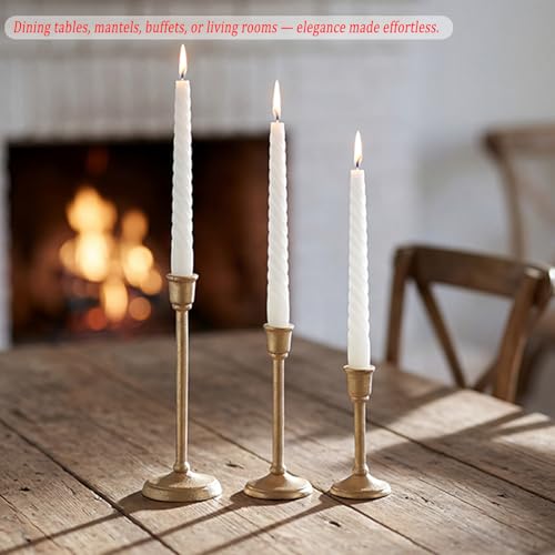 Gold Candlestick Holder Set of 3, Heavy Cast Iron Candlesticks with Antique Brass Finish, Sturdy Candle Sticks for Dining Table, Wedding, Fireplace, Home Decor - color: Antiqued Gold 6