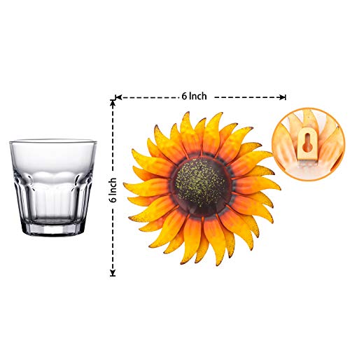EASICUTI 6 Inch Sunflower Metal Flowers Wall Decor Metal Wall Art Decorations Hanging for Indoor Outdoor Home Bathroom Kitchen Dining Room Bedroom Porch Hallway or Wall Sculptures - color: Yellow Sunflower-E