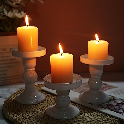 3-Piece Set of White Glass Candlestick, Crystal Candlestick Holder Holder and Conical Candle, Christmas Candle Holder Decoration, Family Living Room Wedding Candle Holder (white1set) - color: White