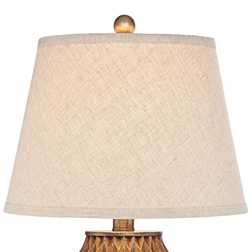 360 Lighting Buckhead Modern Accent Table Lamp 22" High Warm Bronze Brown Sculptural Geometric Textured Urn Tapered Fabric Drum Shade Bedroom Living Room House Home Bedside Nightstand Office - color: Bronze - Single