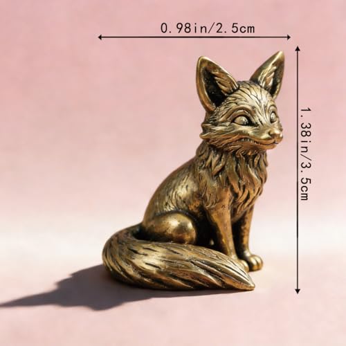 Vintage Mini Fox Brass Figurine Cute 3D Aminal Statues for Home Office Table Desk Mantle Decor Tea Pet Decoration Funny Gifts for Women Men Friend (HTBJ3592) - color: Fdjlcs3592