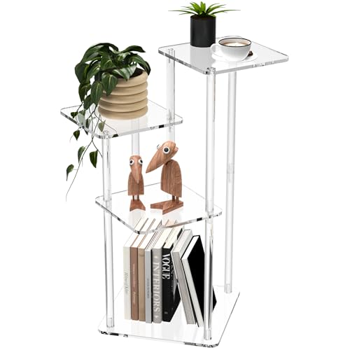 NiHome 4-Tier Clear Acrylic Side Table for Modern Homes, 27" High Easy Assembly Display Stand for LEGO Botanical Collection Sets,Figurine Display Shelf Riser for Plant Indoor,Collectibles & Room Decor