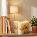 Eywamage Fiber Optic Spring Flameless Candles with Remote, Flickering Easter LED Pillar Candles Battery Operated Set of 3 - color: Easter