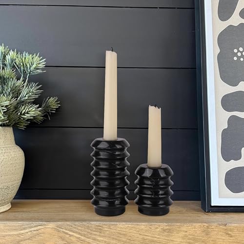 HofferRuffer Marble Candlestick Holders, Set of 2 Natural Stone Candle Holder Decorative Candle Stands for Wedding, Dinning, Party, Table Centerpieces, Fits 3/4'' Thick Candles (MarbleBlack) - color: Marbleblack