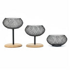 Modern Iron Mesh Candle Holder Set with Bamboo Base, Stylish Dining Table Centerpiece Decor, Lightweight Yet Sturdy Metal Votive & Tea Light Stand for Home Ambiance(3PCS) - size: 3PCS