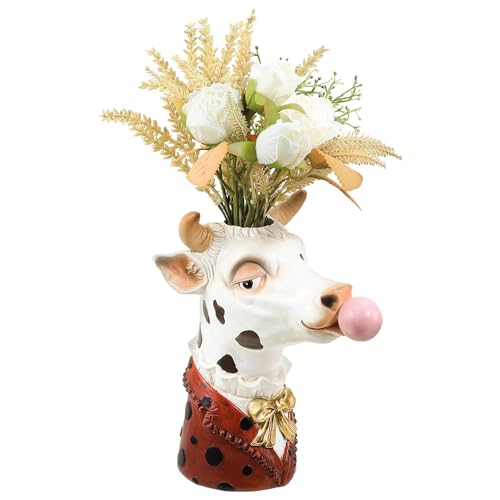 Blowing Bubble Art Vase, Animal Face Vase, Modern Home Decor Vase (No Plants)-Cow - color: Cow