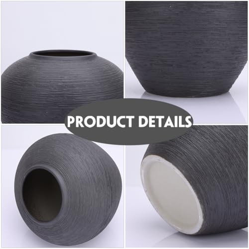 Rustic Black Ceramic Vase with Textured Finish, Large Round Terracotta Vases for Farmhouse Home Decoration, Wide Mouth Vintage Pottery Vases for Living Room, Kitchen, Table Centerpieces - size: Small