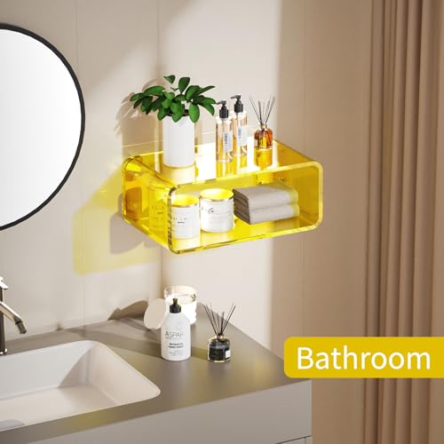 Acrylic Floating Nightstand, Bedside Table, Nightstand Shelf Wall Mounted Bedside Shelf (Yellow, Small) - color: Yellow