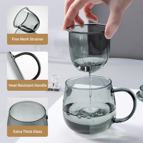 Glass Tea Cup with Infuser and Lid, 17.6oz/520ml Large Borosilicate Teacup, Clear Mug for Loose Leaf Tea, Blooming Tea, Tea Bags - Perfect Christmas or Birthday Gift for Men. - size: 17.6OZ