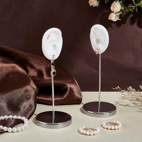 UNICRAFTALE 1 Set Ear Shaped Earring Display Stand White Piercing Stud Holder Silicone Earring Model Organizer with Round Base Ear Shape Jewelry Organizer Holder for Women Earring Storage - color: White