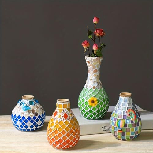 Mosaic Tile Kits DIY kit Mosaic Building Sets Glass Lantern/Candle Holder/Vase Exclusive Art DIY Glass Craft for Adults and Teens Gifts for Girls Craft Lovers Home Décor
