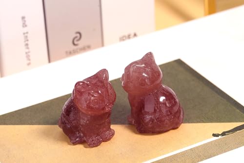 QINJIEJIE Strawberry Quartz Cat Crystals Figurines Carved Stone Healing Crystal Gemstone Sculpture Home Office Decoration Sitting Cat Statue Gifts for Women - color: R-strawberry Quartz, size: 1.5 inches