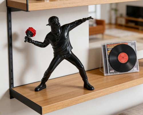 Banksy Flower Thrower Sculpture, 8.5 inch Black Banksy Street Graffiti Art Statue Replica, Inspirational Sculpture Gifts Peace Hope - color: Black