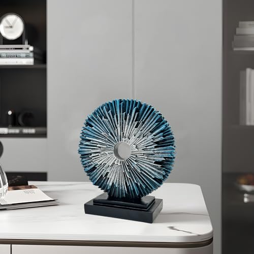 Abstract Statue for Home Decor,Office Desk Sculpture for Men,Creative Round Line Ornament for Bookshelf,Modern Decorative Sculpture,Bedroom,Livngroom,Table(Blue) - color: Blue, size: Round Statue