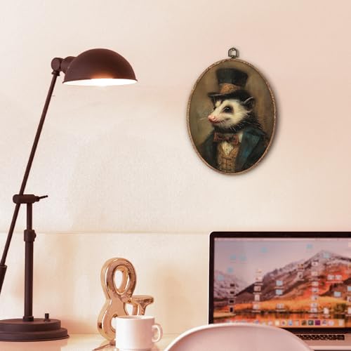 Hxlac Vintage Opossum Oval Wall Art Framed, Dark Moody Opossum Oval Wall Decor, Rustic Farm Animal Hanging Canvas Prints Wall Sculptures for Home Living Room Bedroom Decor, 8.5x11.5 Inch - color: oval opossum