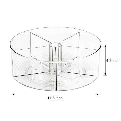 360° Rotating Makeup Organizer 11.5" Clear Turntable Lazy Susan Organizer for Vanity, Bathroom Counter, Pantry, Cabinet, Spinning Cosmetic Storage Holder with 5 Dividers for Skincare, Makeup Brushes