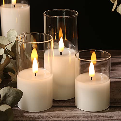 Eywamage Clear Glass Flameless Candles with Remote Batteries, Slim Tall LED Pillar Candles Battery Powered, Set of 5 - color: Clear