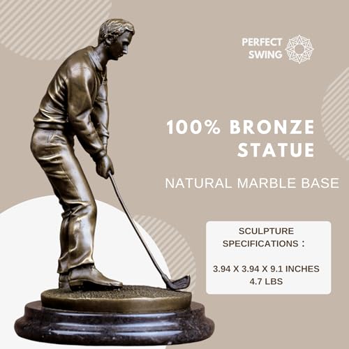 9.1'' Bronze Golf Putting Statue, Handcrafted Golfer Figurine Sculpture with Marble Base, Classic Sports Art Collectible for Home Office Decor and Golf Enthusiasts Gift - size: 9.1" Man