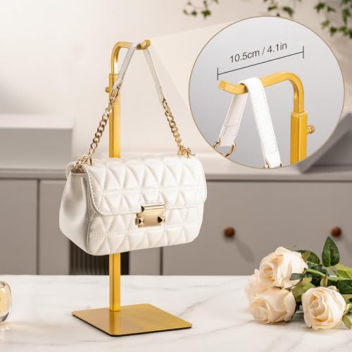 2 Pack Purse Holder Handbag Display Stand: Gold Hanger Rack for Bags, Purses, and Wreath, Adjustable Hook Stand for Tabletop, Closet, and Retail Use for Vendors - color: Gold