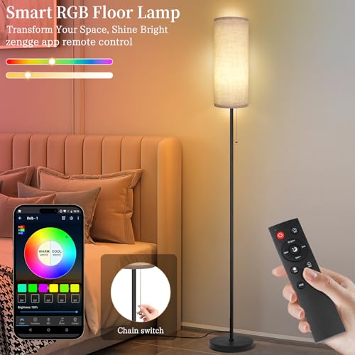 Floor Lamp for Living Room, Modern Standing Lamps with Lampshade, Minimalist Tall Lamp with Chain Switch for Living Room, LED Bulb Included (Beige Shade-RGB Bulb) - color: Beige Shade-RGB Bulb