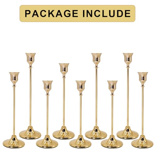 Candlestick Holders 9PCS, Metal Taper Candle Holder, Gold Vintage Candle Holders for Pillar Candles, Table Mantel Wedding Festive Decor Party Party Decor Christmas Decorations - color: Gold, size: 9PCS