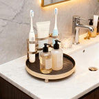 YUPER Round Metel Bathroom Tray Dresser Counter Decor Vanity Organizer Decorative Coffee Table Tray for Perfume, Candle, Soap Dish, Toothbrush, 9 Inch, Gold