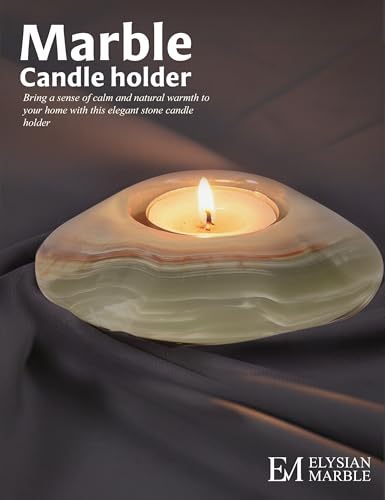 Tealight Candle Holders Set of 2 – Handcrafted Natural Marble Tea Light & Votive Holders, Decorative Stone Candle Holder Pair for Home Décor, Dining Table, Coffee Table & Wedding Decor - color: Green, size: 4" Inches