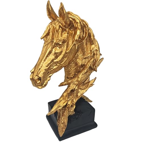 16" Animal Horses Head Bust Table Sculpture Retro Resin Home Decor Statue for Bedroom,Living Room,Dining Desk,Bookshelf,Office,Study and Coffee Tables（Gold） - color: Gold