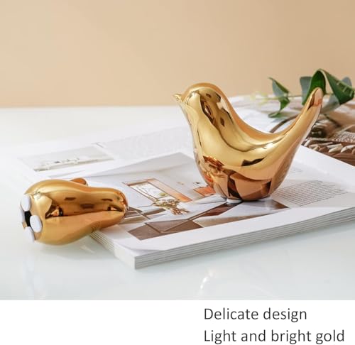 2 Pcs Ceramic Small Bird Figurines Modern Animal Statues for Home 、Room Decor and Bedroom Decor and Bookshelf Display (Gold) - color: Gold