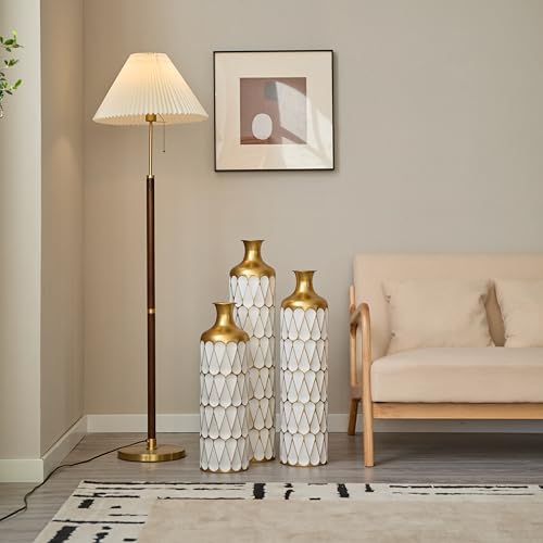 Floor Vases, Tall Home Decor Metal Vase Set of 3 Large Glazed Decorative Vases for Wedding Decor, Elegant Modern Flower Holder for Living Room, Entryway, Hallway, Dining Room - color: Triangle White Gold