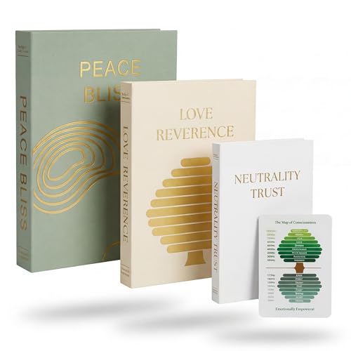 Decorative Book Box Set of 3 with Storage - Linen Hardcover Faux Books for Coffee Table, Bookshelf - Includes Energy Card & Keepsake Gift (Beige)