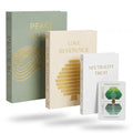 Decorative Book Box Set of 3 with Storage - Linen Hardcover Faux Books for Coffee Table, Bookshelf - Includes Energy Card & Keepsake Gift (Beige)