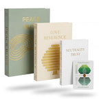 Decorative Book Box Set of 3 with Storage - Linen Hardcover Faux Books for Coffee Table, Bookshelf - Includes Energy Card & Keepsake Gift (Beige)