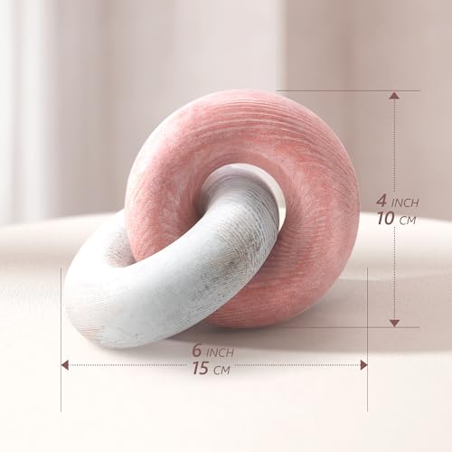 EOSAHR Boho Pine Wood Knot Decor - Wooden Chain Link Decor for Coffee Table, Book Shelf & Side Table - Decorative Knot with Simple Modern for Home Decor Accents (Pink & White) - color: Pink & White