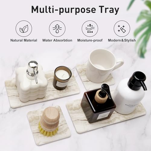 Set of 4 Drying Stone for Kitchen Counter Soap Tray Ceramic Bathroom Sink Trays Hand Soap Dish Stone Quick Dry Mat Toothbrush Sponge Holder Kitchen Sink Caddy Diatomite Coaster Bathroom Trays - color: Stone