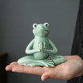 OwMell Ceramic Zen Frog Decor, Ceramic Yoga Pose Meditation Frog Staute for Home Zen Decoration - Prayer - style: Prayer