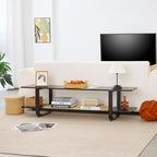 Bamboo TV Stand for TVs up to 65", Accent Entertainment Center with Storage, Media Console Table with Shelf, Modern TV Stand for Living Room, Bedroom, 54.3"(L), Black - color: Black